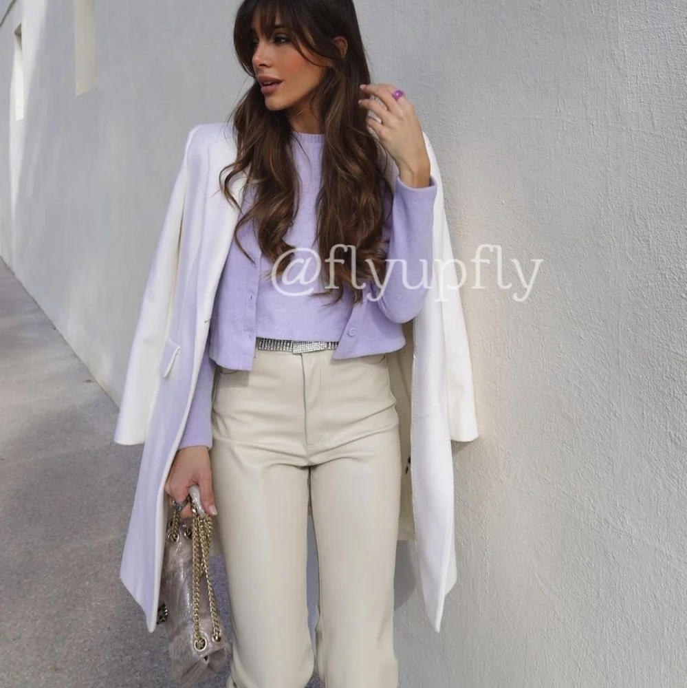 Zara Faux Leather Cream Pants Slit